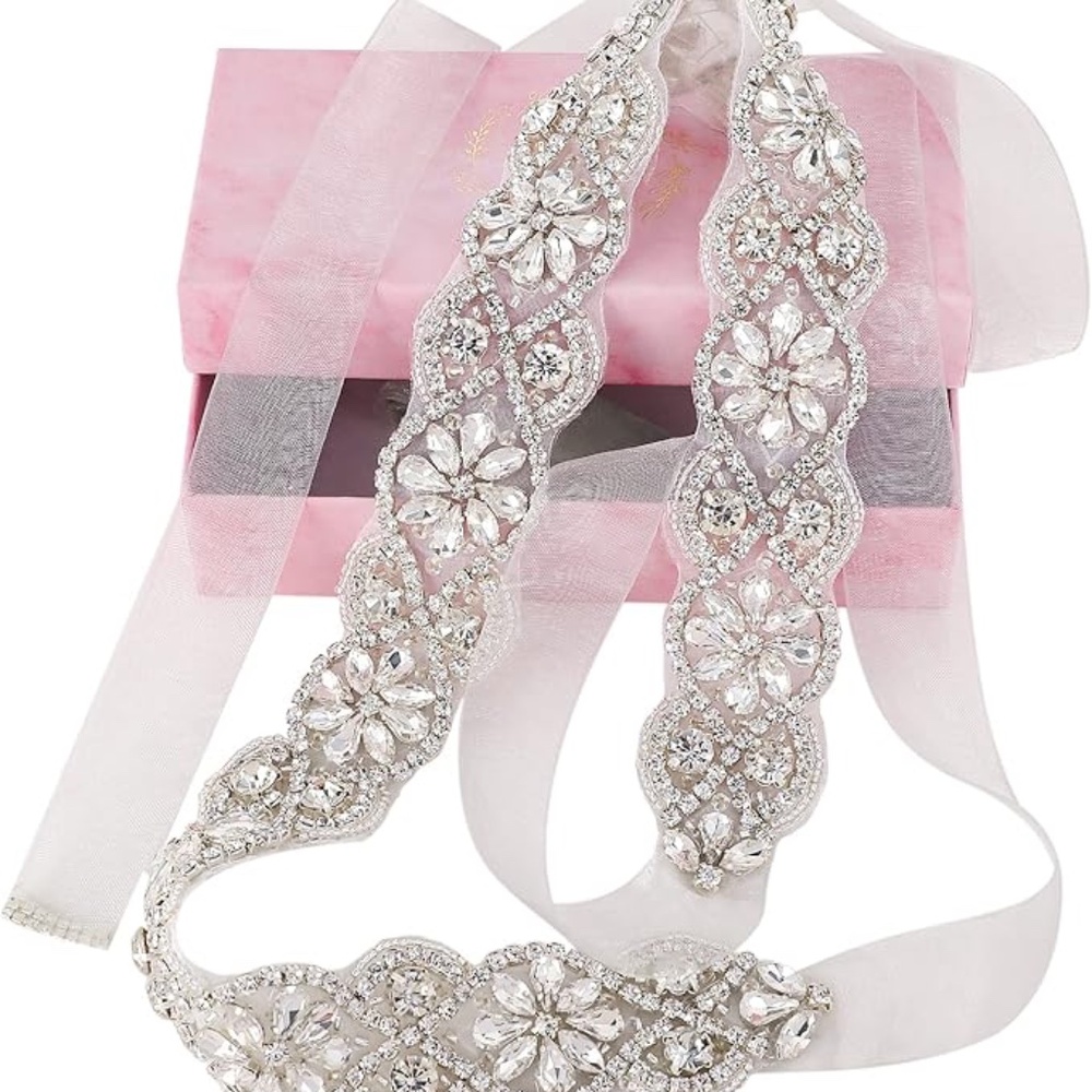 Rhinestone White Organza Wedding Dress Belt